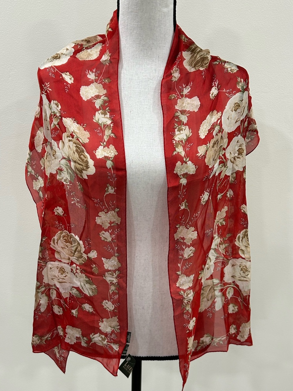 Ralph Lauren Red Floral Silk Scarf